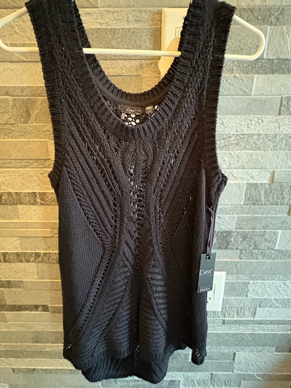 Dex Black Crochet Knit Shell Top